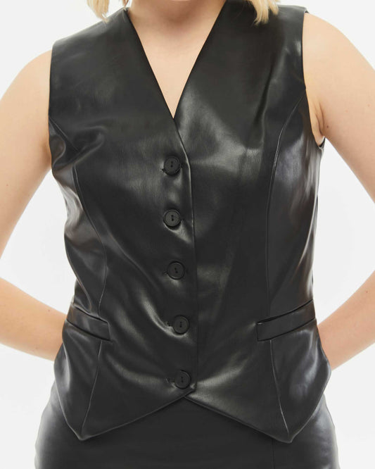 Luxury Cropped Faux Leather Waistcoat | BF Moda Fashion®