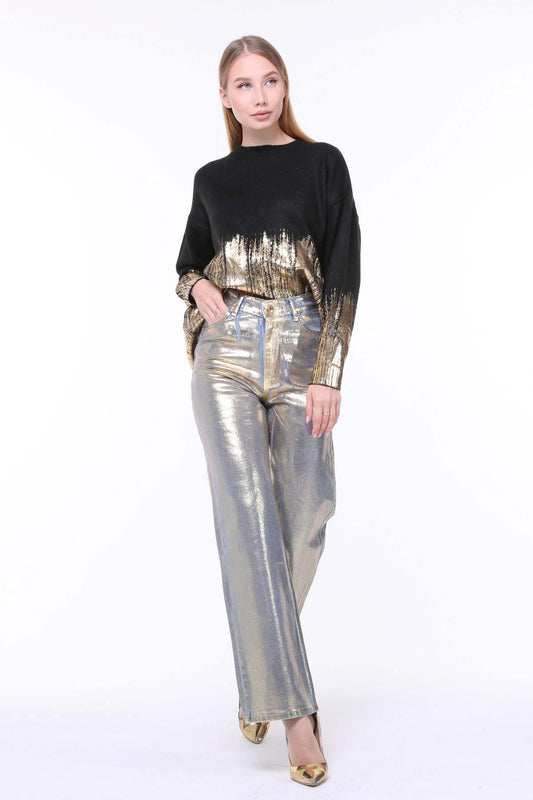 Trendy oversized black and gold sweater  | BF Moda Fashion®