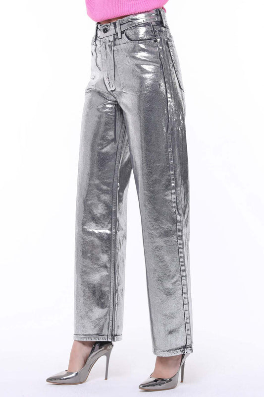 Straight folie jeans i sølv | BF MODA FASHION®