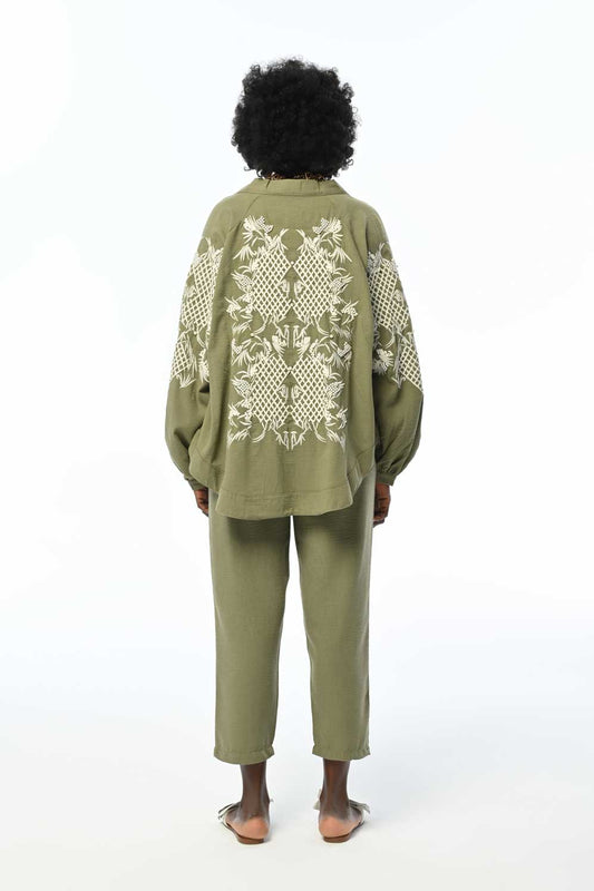 women's Green Kimono jacket with embroidery in beautiful  white | BF MODA FASHION®