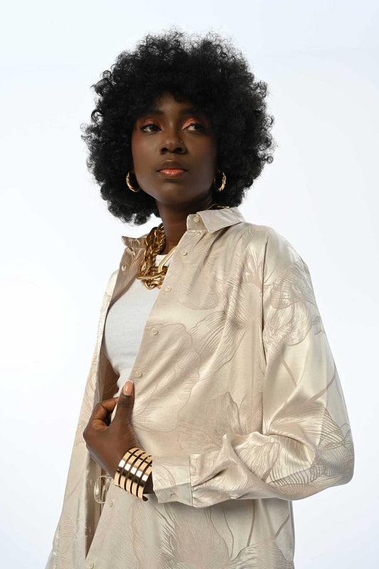 Lyxig off-white mönstrad skjorta för kvinnor | BF Moda Fashion®
