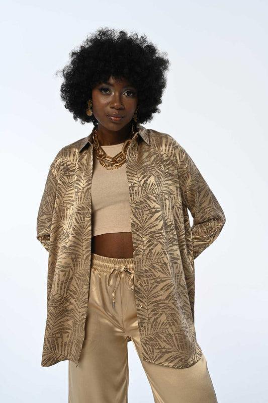 Luksus guldfarvet mønstret skjorte til kvinder | BF Moda Fashion®