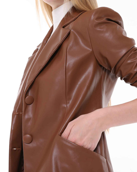 Short Sleeve Faux Leather Jacket - Brown | BF Moda Fashion®
