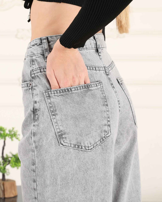 Avslappnade jeans med hög höjd i grått | BF MODA FASHION®