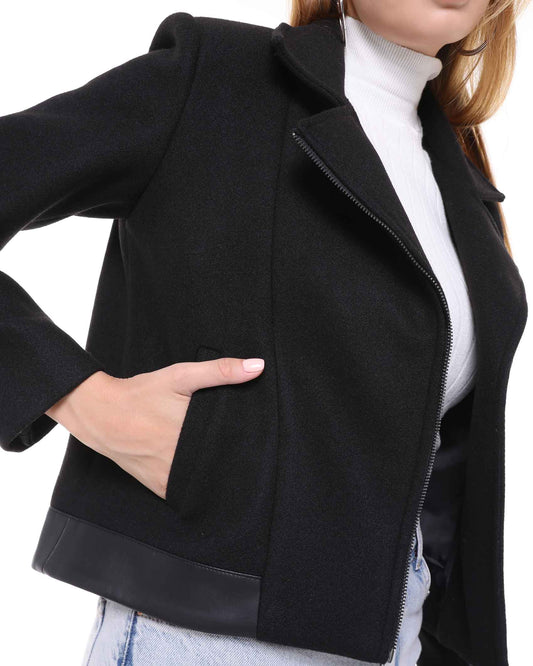 Women's Soft Bomber Jacket with PU Leather Details | BF Moda Fashion®