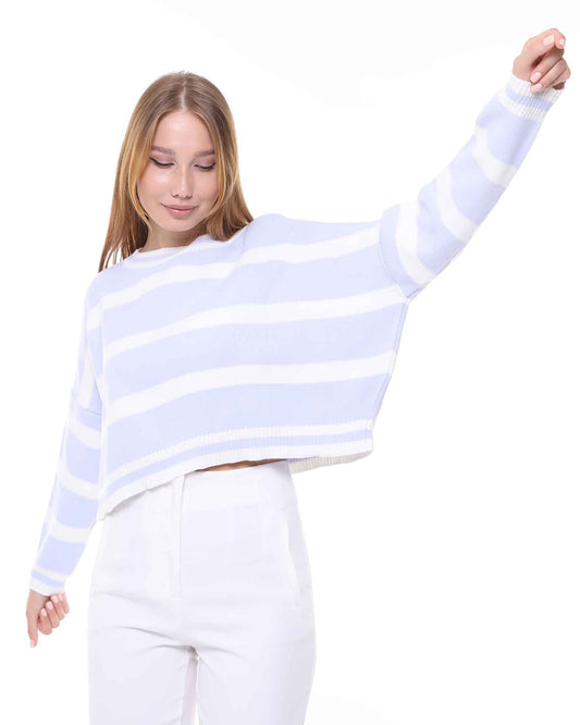 Stribet sweater i hvid og blå | BF Moda Fashion®