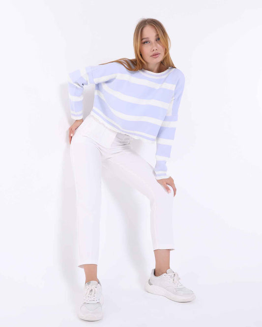 Striped Sweater in White and Blue | BF Moda Fashion®