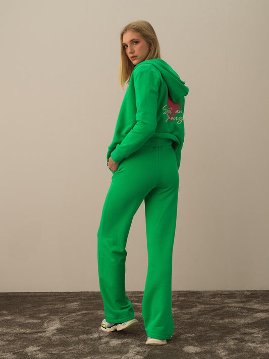 Grüne Regular-Fit-Jogginghose für Damen – 100 % Bio-Baumwolle, hochwertiges Material