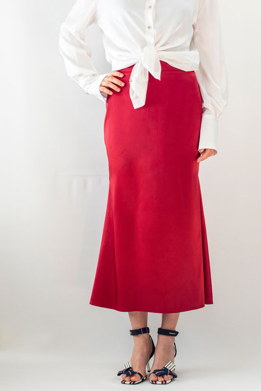 Exclusive  Satin Midi Skirt - RED