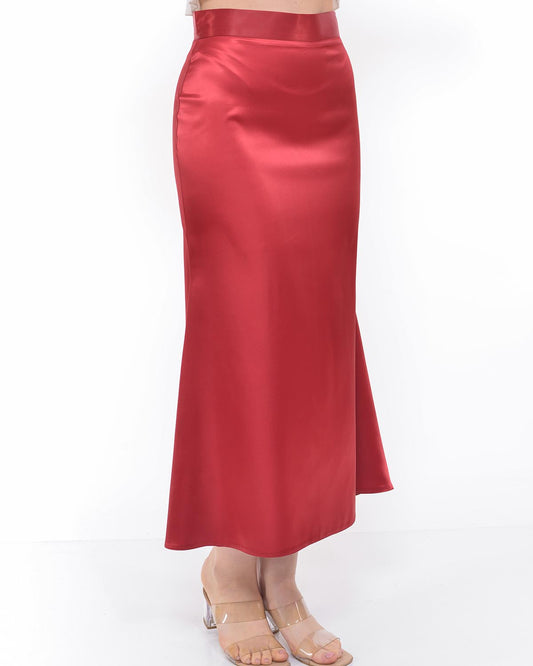Exclusive  Satin Midi Skirt - RED